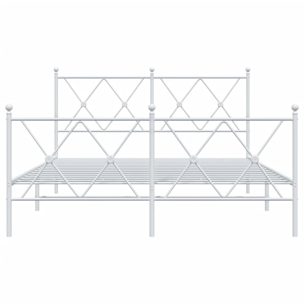 White Metal Bed Frame with Footboard - 137x190cm, No Mattress