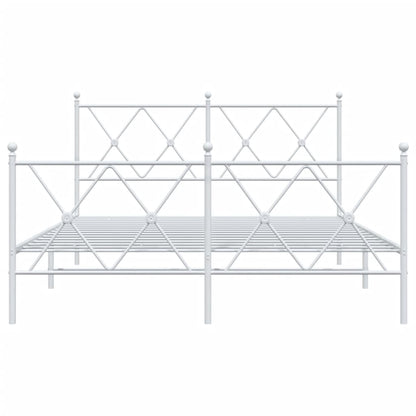 White Metal Bed Frame with Footboard - 137x190cm, No Mattress