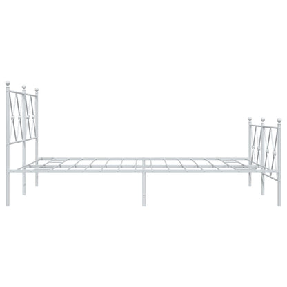White Metal Bed Frame with Footboard - 137x190cm, No Mattress