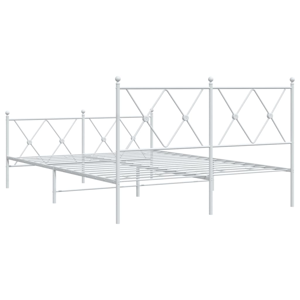White Metal Bed Frame with Footboard - 137x190cm, No Mattress