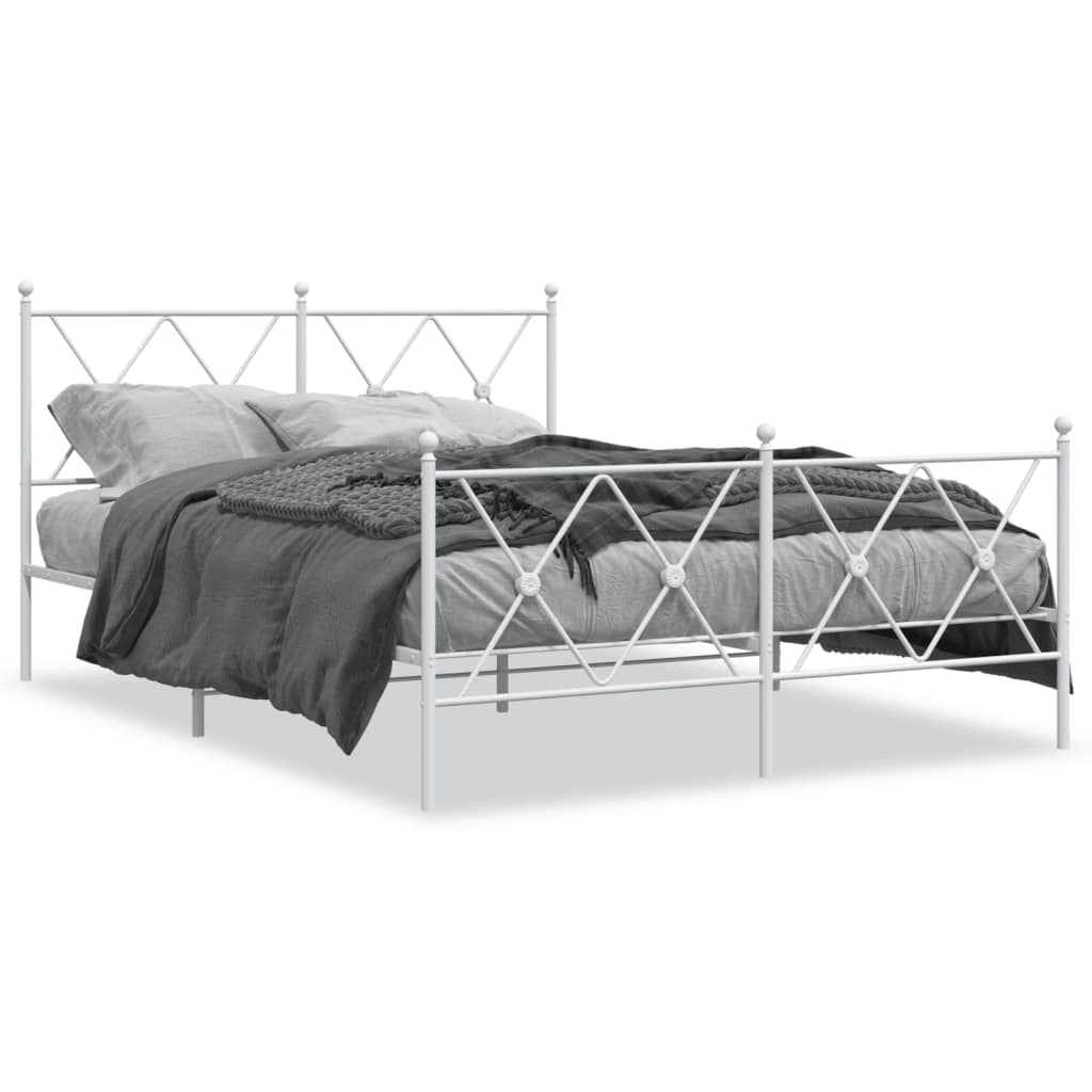 White Metal Bed Frame with Footboard, 140x190cm (No Mattress)