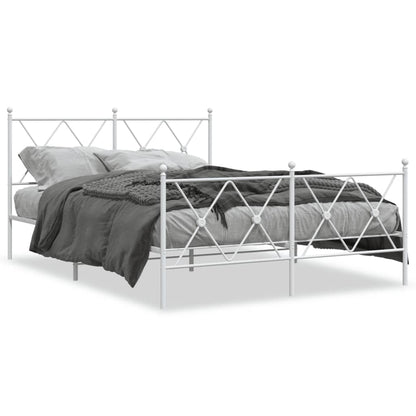 White Metal Bed Frame with Footboard, 140x190cm (No Mattress)