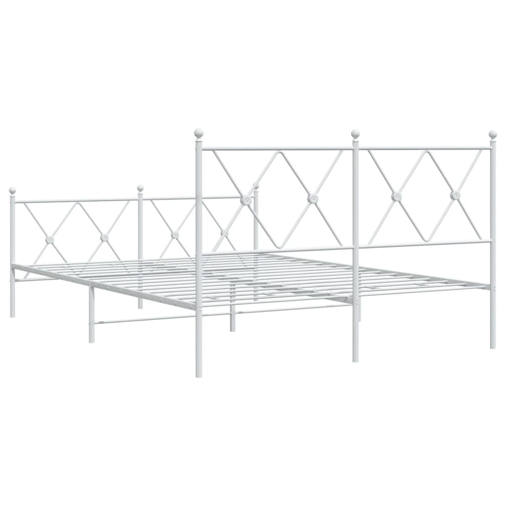 White Metal Bed Frame with Footboard, 140x190cm (No Mattress)