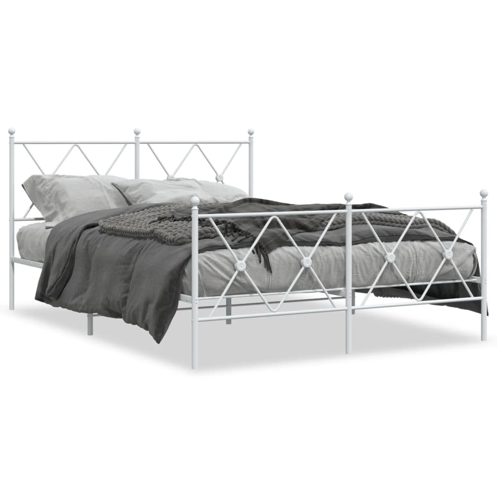 White Metal Bed Frame with Footboard, 140x200cm, No Mattress Included