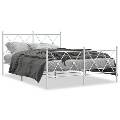 White Metal Bed Frame with Footboard, 140x200cm, No Mattress Included