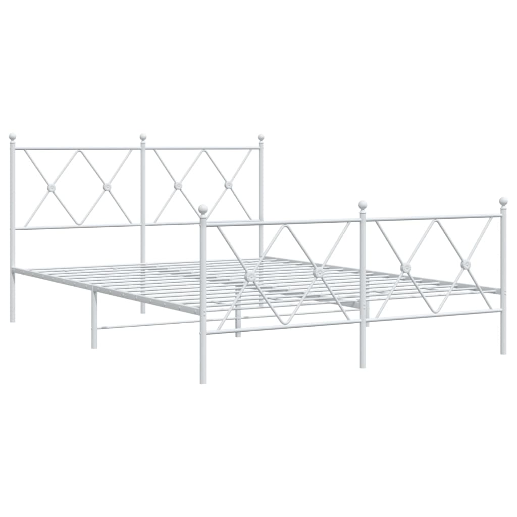 White Metal Bed Frame with Footboard, 140x200cm, No Mattress Included