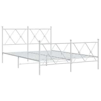 White Metal Bed Frame with Footboard, 140x200cm, No Mattress Included
