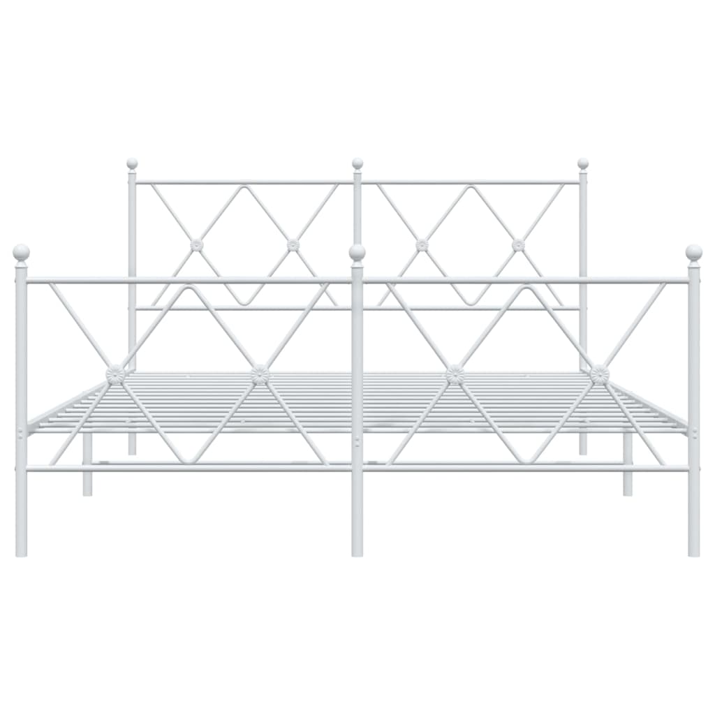 White Metal Bed Frame with Footboard, 140x200cm, No Mattress Included