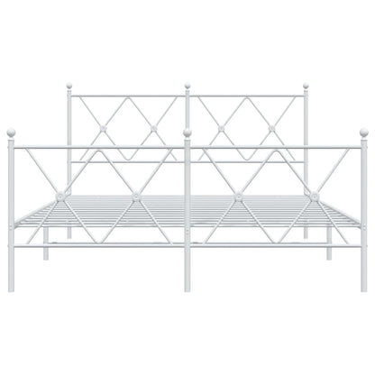 White Metal Bed Frame with Footboard, 140x200cm, No Mattress Included
