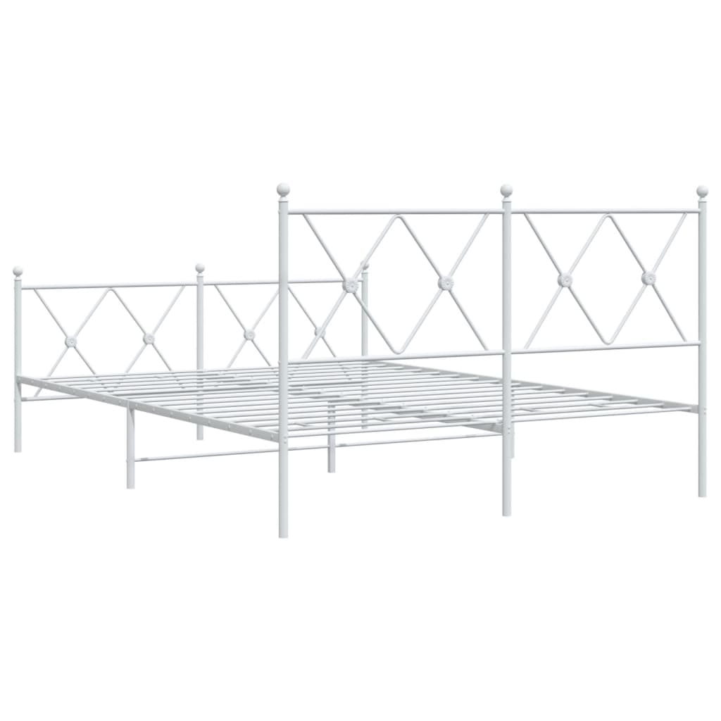 White Metal Bed Frame with Footboard, 140x200cm, No Mattress Included