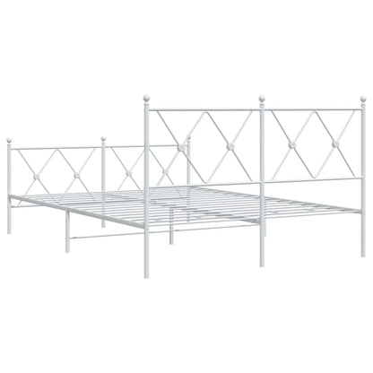 White Metal Bed Frame with Footboard, 140x200cm, No Mattress Included