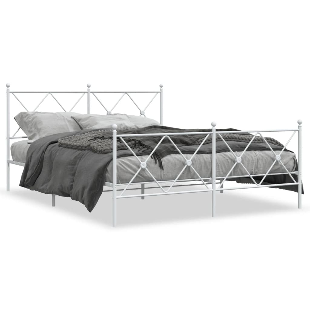 White Metal Bed Frame with Footboard, 150x200cm - No Mattress