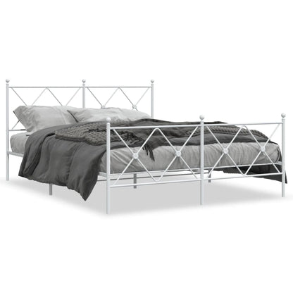 White Metal Bed Frame with Footboard, 150x200cm - No Mattress