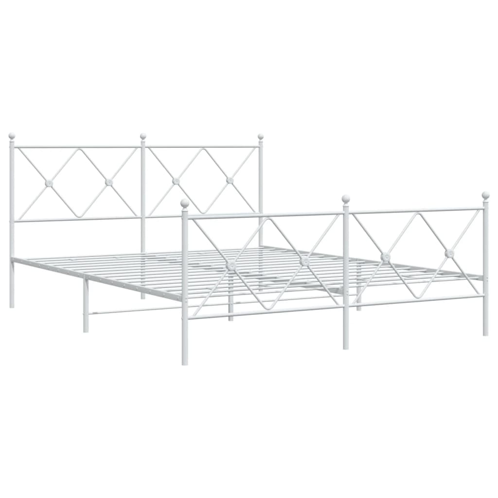 White Metal Bed Frame with Footboard, 150x200cm - No Mattress