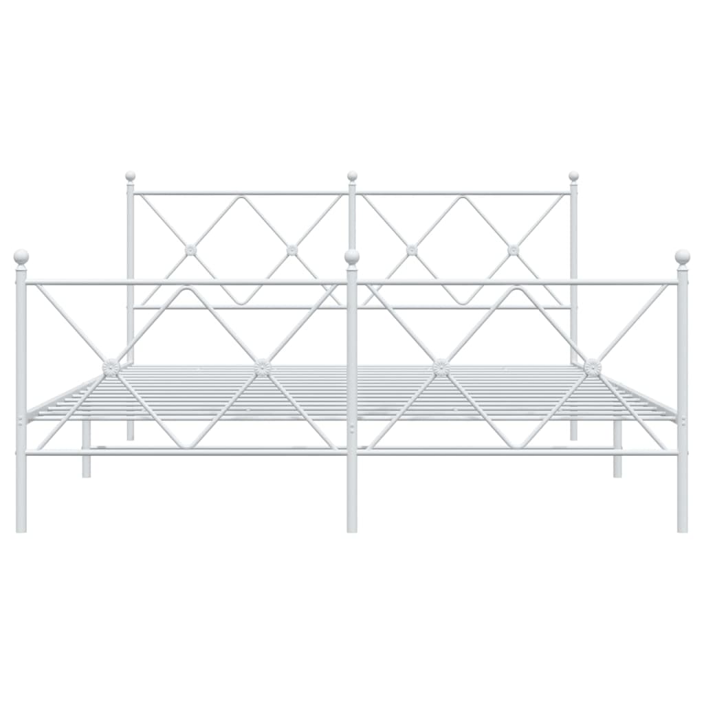 White Metal Bed Frame with Footboard, 150x200cm - No Mattress