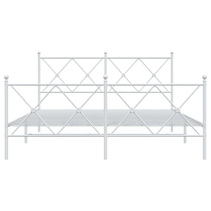 White Metal Bed Frame with Footboard, 150x200cm - No Mattress