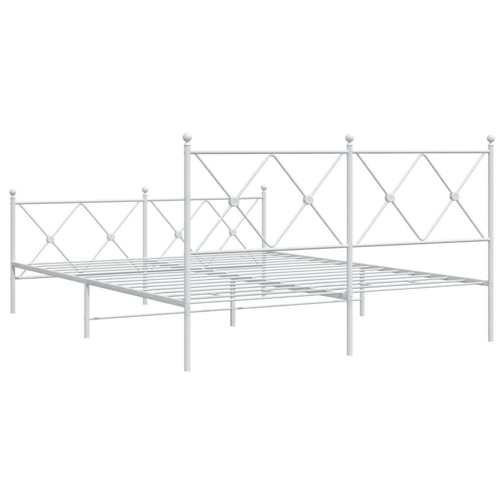 White Metal Bed Frame with Footboard, 150x200cm - No Mattress