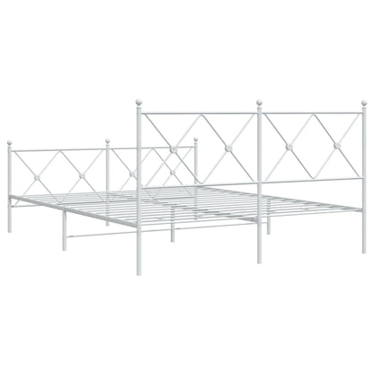 White Metal Bed Frame with Footboard, 150x200cm - No Mattress
