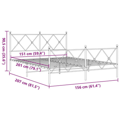 White Metal Bed Frame with Footboard, 150x200cm - No Mattress