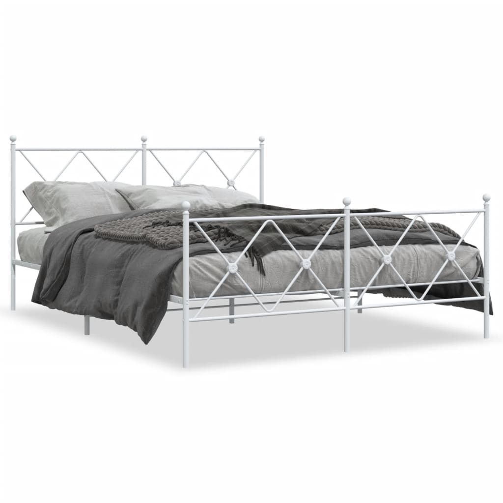 White Metal Bed Frame with Footboard 160x200cm - No Mattress Included