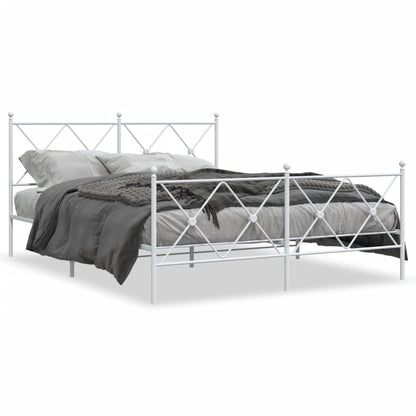 White Metal Bed Frame with Footboard 160x200cm - No Mattress Included