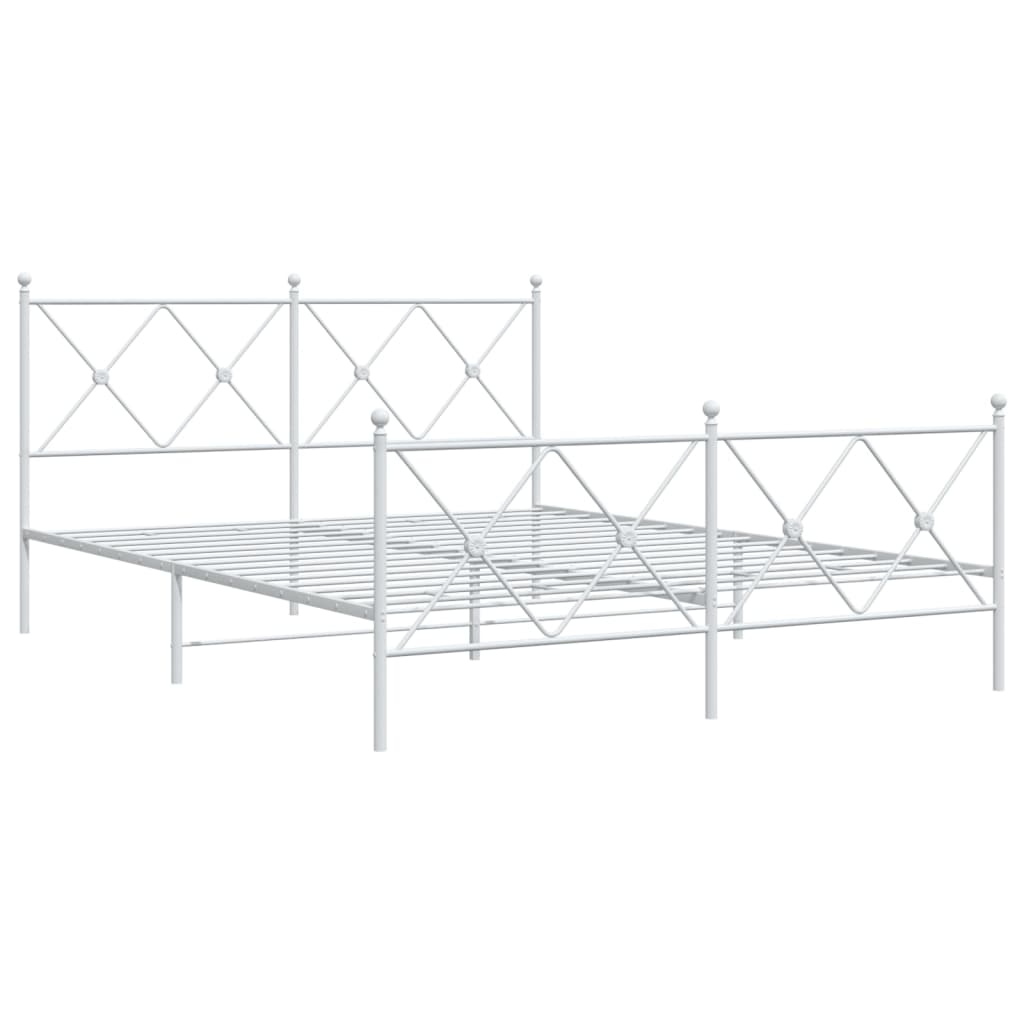 White Metal Bed Frame with Footboard 160x200cm - No Mattress Included