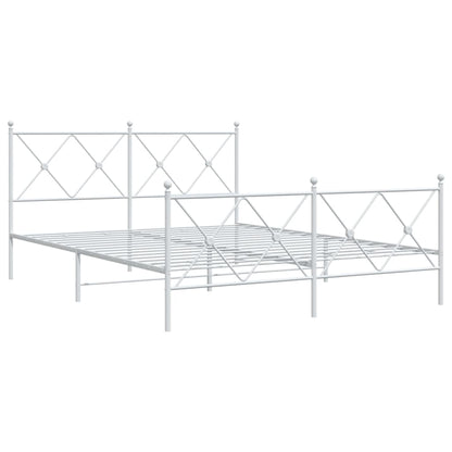White Metal Bed Frame with Footboard 160x200cm - No Mattress Included