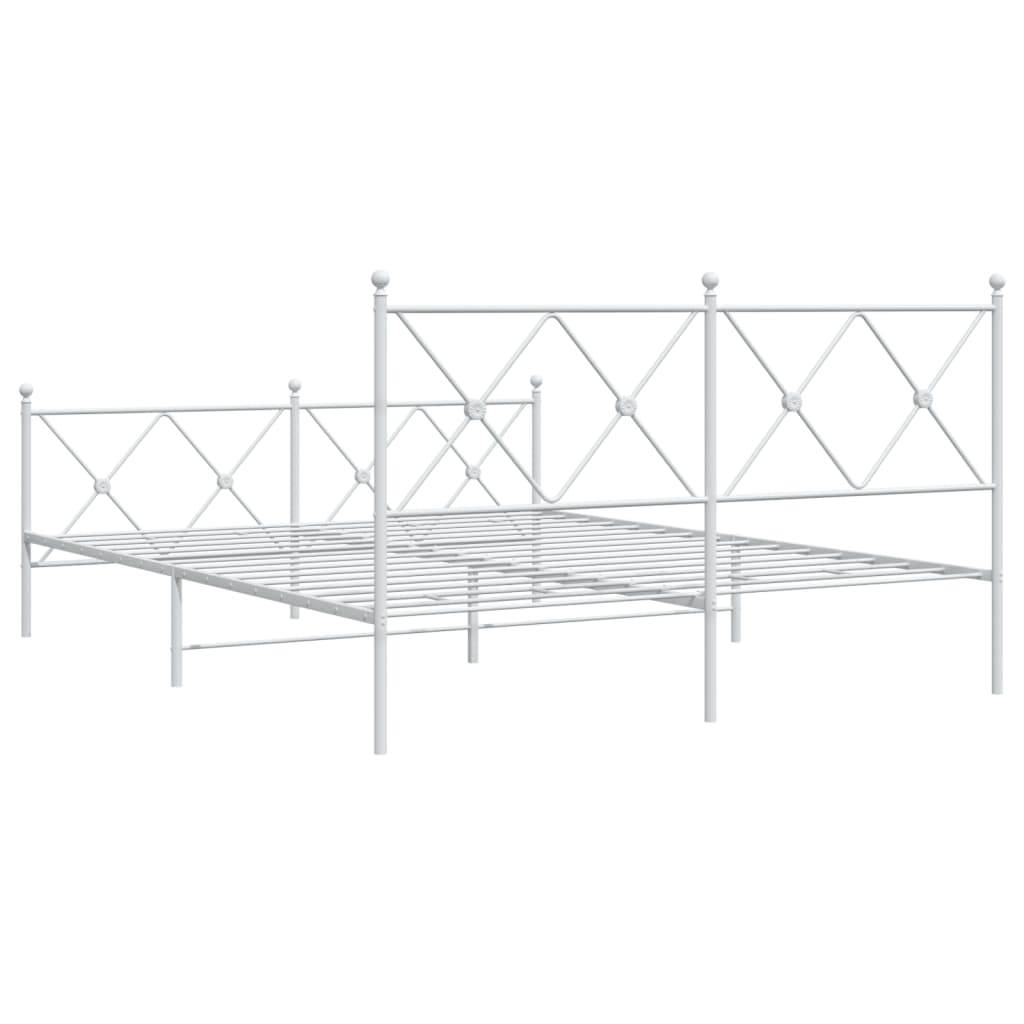 White Metal Bed Frame with Footboard 160x200cm - No Mattress Included