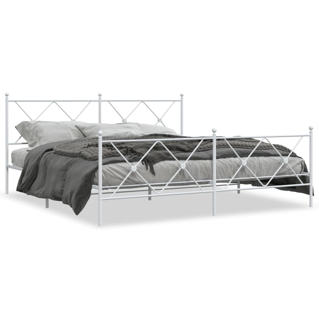 White Metal Bed Frame with Footboard, 180x200cm, No Mattress