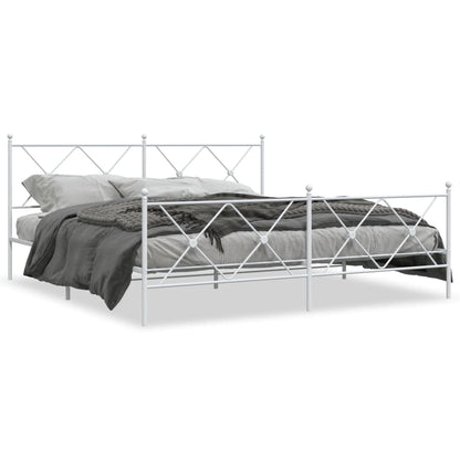 White Metal Bed Frame with Footboard, 180x200cm, No Mattress