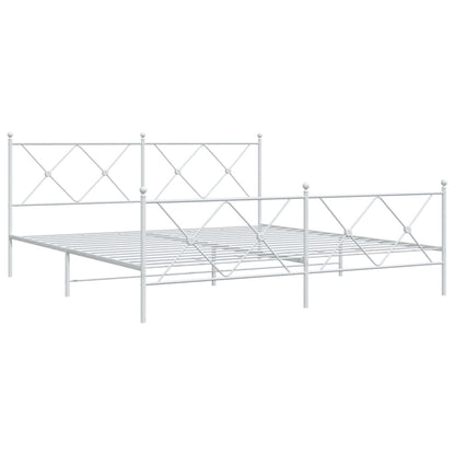 White Metal Bed Frame with Footboard, 180x200cm, No Mattress
