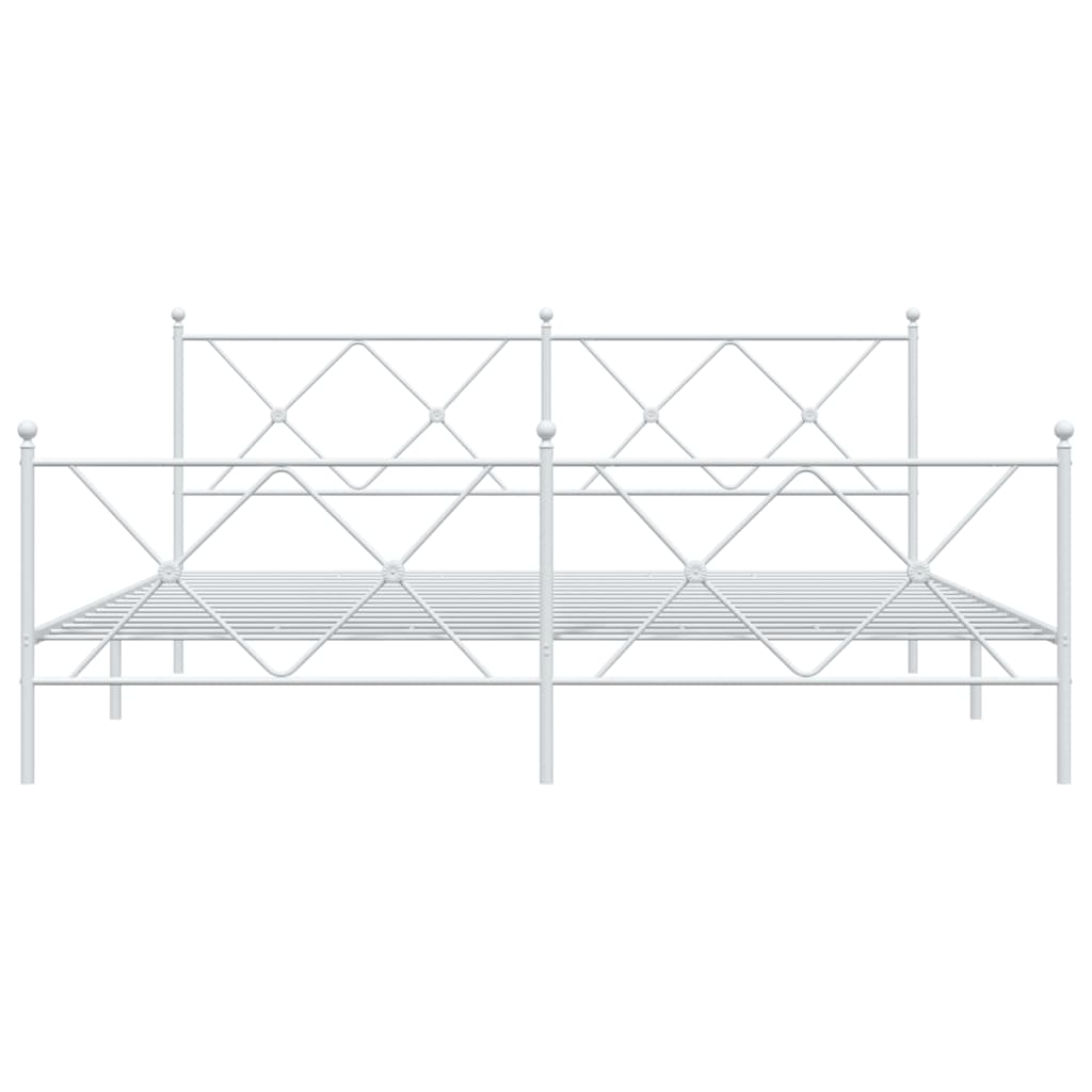 White Metal Bed Frame with Footboard, 180x200cm, No Mattress