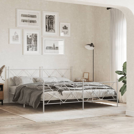 White Metal Bed Frame with Footboard, 180x200cm, No Mattress