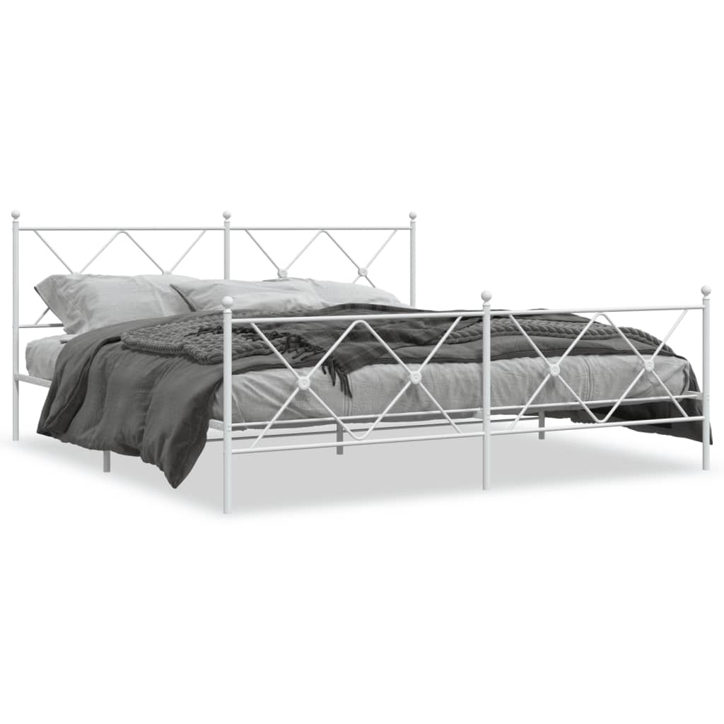 White Metal Bed Frame with Footboard - 183x213cm, Sturdy Design