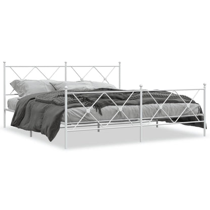 White Metal Bed Frame with Footboard - 183x213cm, Sturdy Design