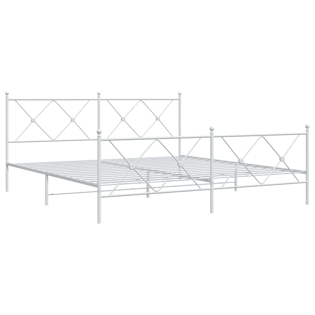 White Metal Bed Frame with Footboard - 183x213cm, Sturdy Design