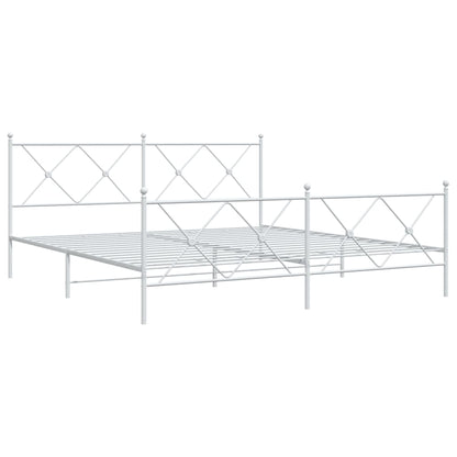 White Metal Bed Frame with Footboard - 183x213cm, Sturdy Design