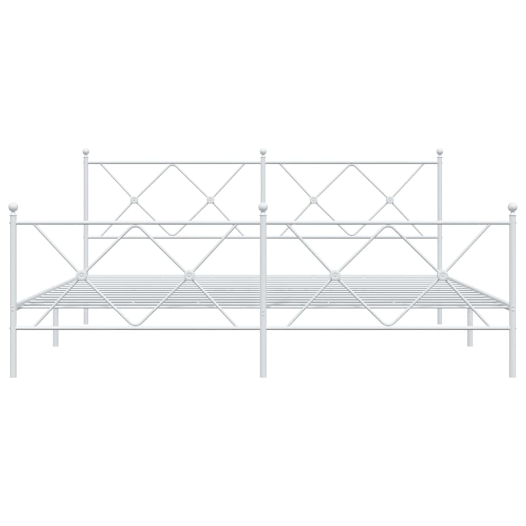 White Metal Bed Frame with Footboard - 183x213cm, Sturdy Design
