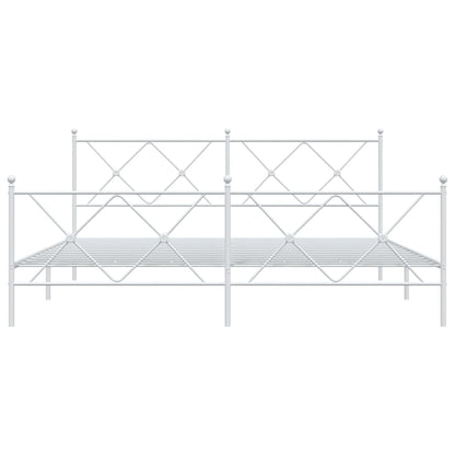 White Metal Bed Frame with Footboard - 183x213cm, Sturdy Design