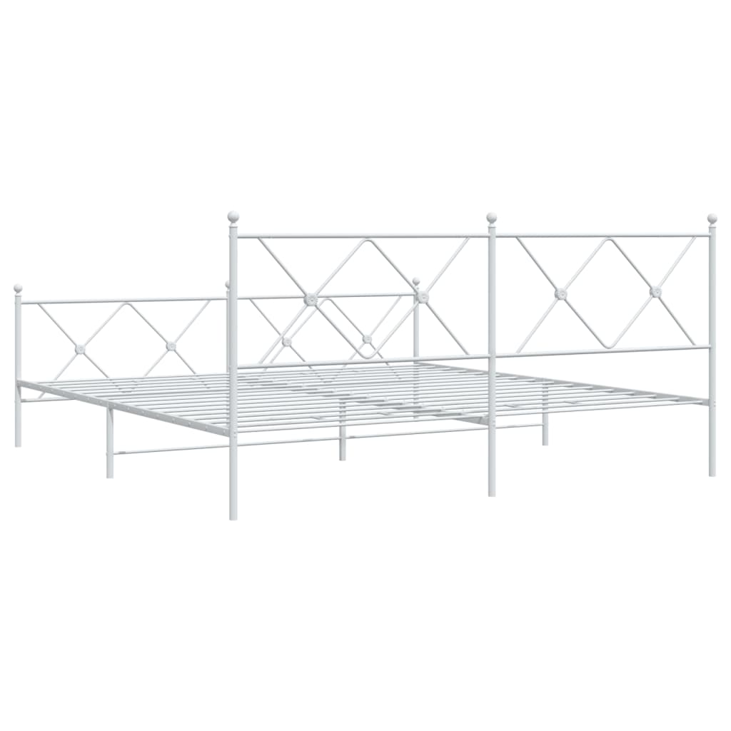 White Metal Bed Frame with Footboard - 183x213cm, Sturdy Design