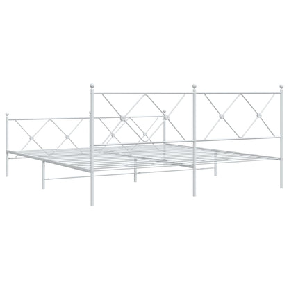 White Metal Bed Frame with Footboard - 183x213cm, Sturdy Design
