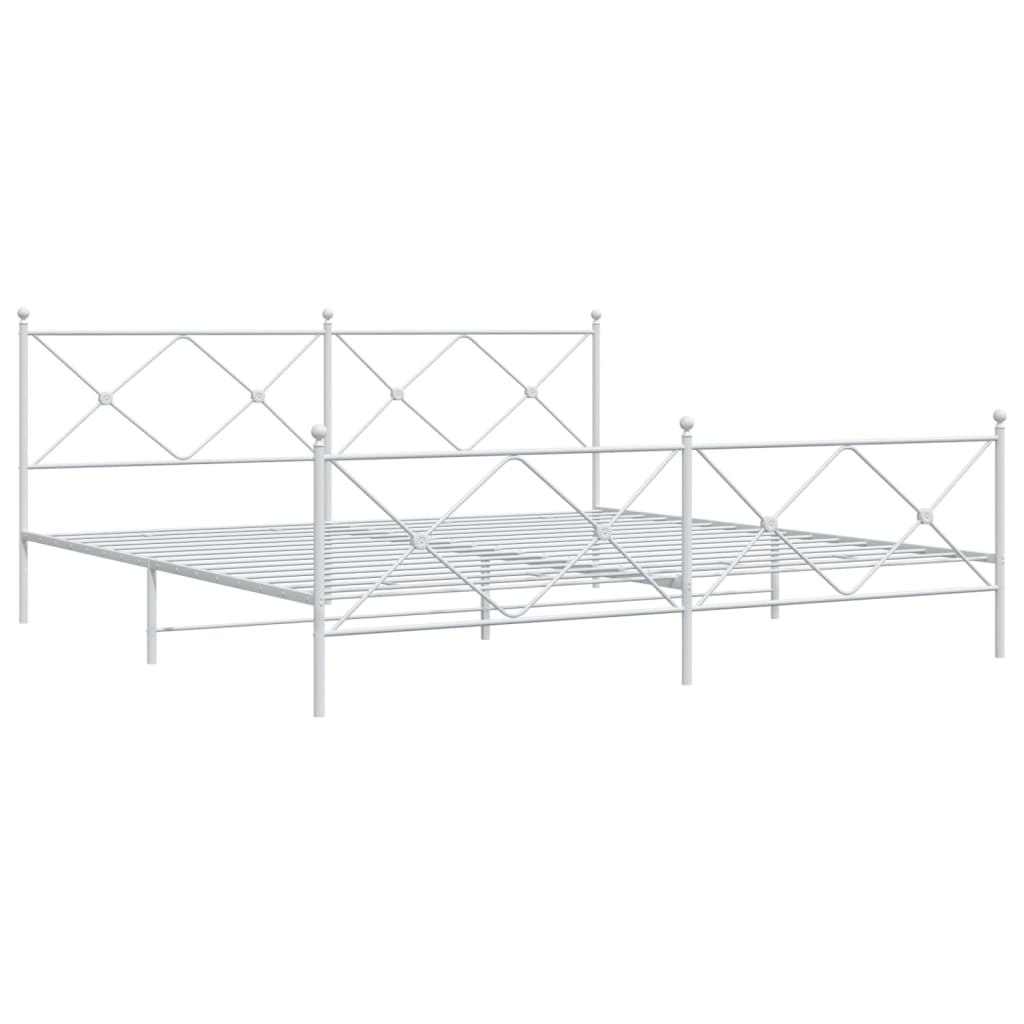 White Metal Bed Frame with Footboard, 193x203cm - No Mattress Included