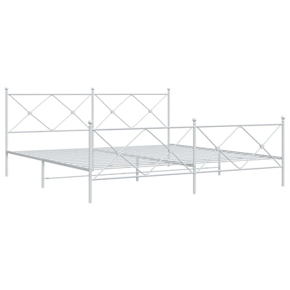 White Metal Bed Frame with Footboard, 193x203cm - No Mattress Included