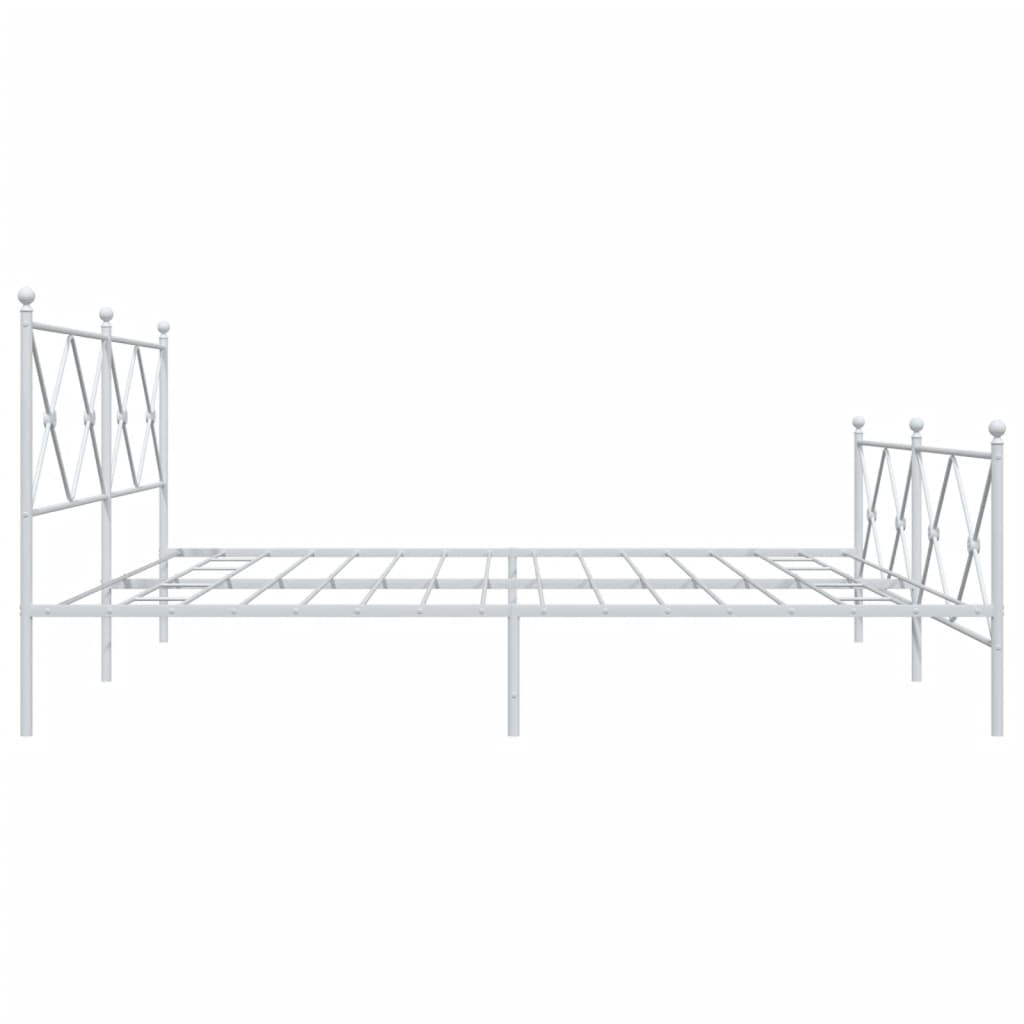 White Metal Bed Frame with Footboard, 193x203cm - No Mattress Included