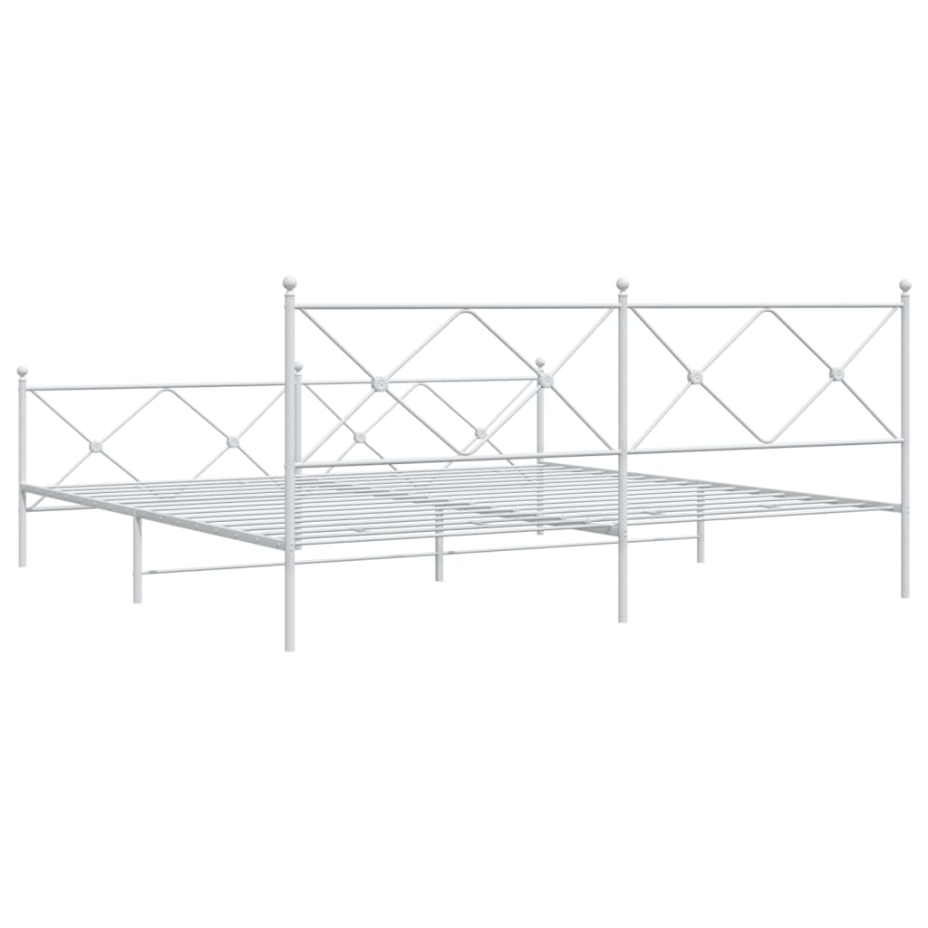 White Metal Bed Frame with Footboard, 193x203cm - No Mattress Included