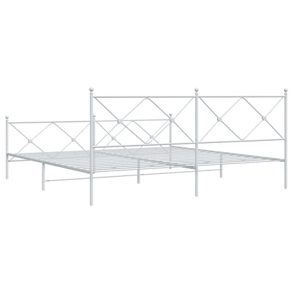 White Metal Bed Frame with Footboard, 193x203cm - No Mattress Included