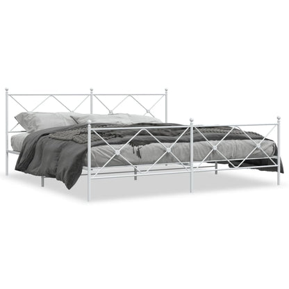 Metal Bed Frame without Mattress with Footboard White 200x200cm
