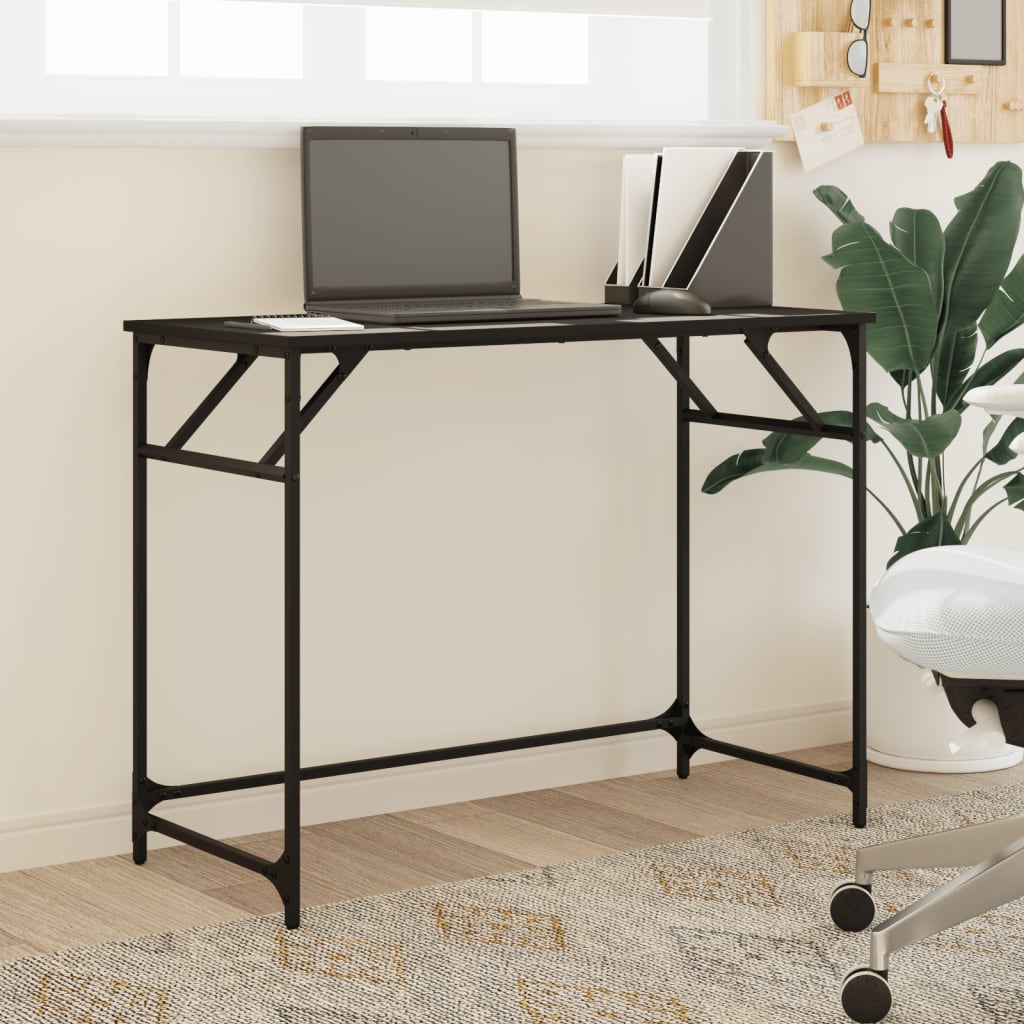 Black Engineered Wood & Steel Desk - 100x45x76 cm
