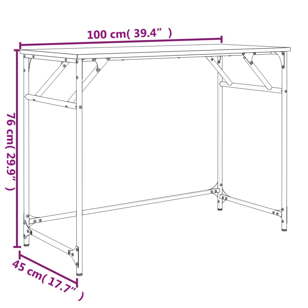 Grey Sonoma Desk, Engineered Wood & Steel, 100x45x76 cm