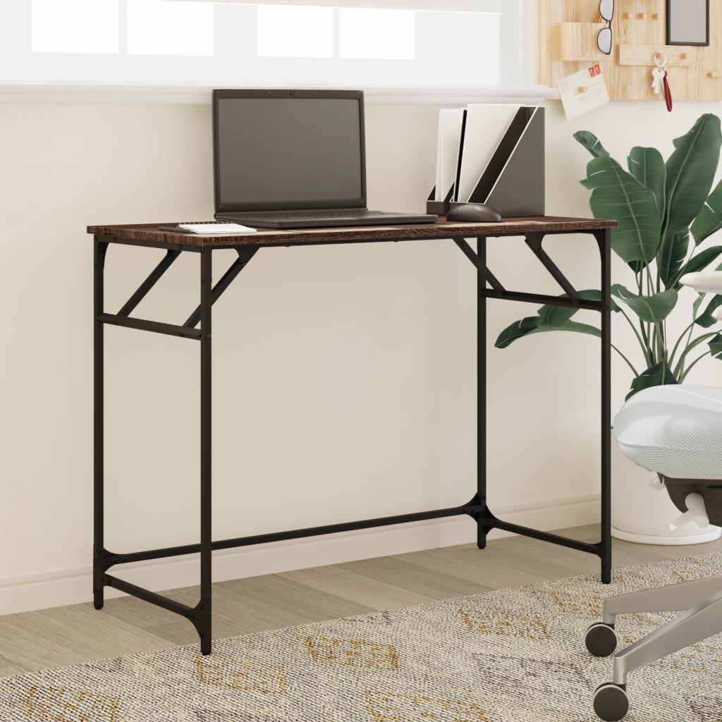 Brown Oak Desk - 100x45x76 cm - Engineered Wood & Steel
